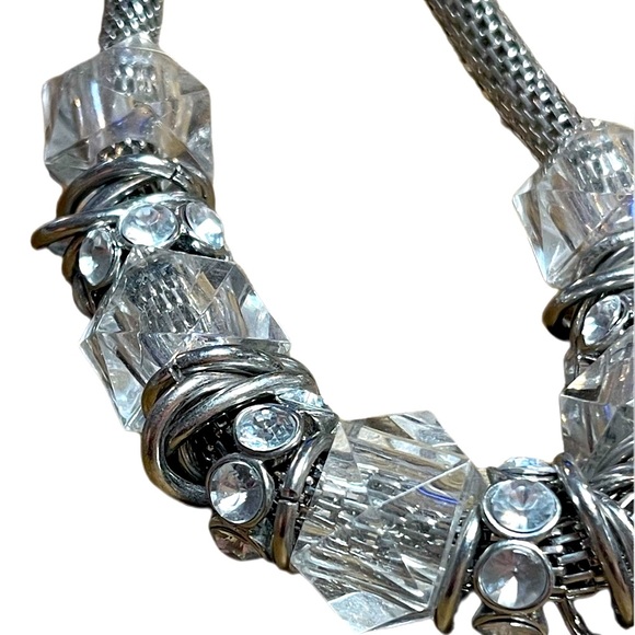 Retro Chunky clear acrylic beaded necklace w/ rhinestones - Picture 1 of 2